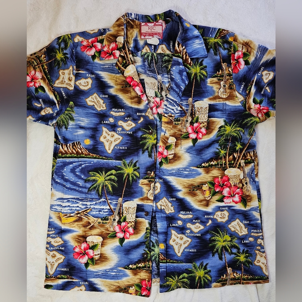 RJC Hawaiian Islands Map Button-Down Mens L